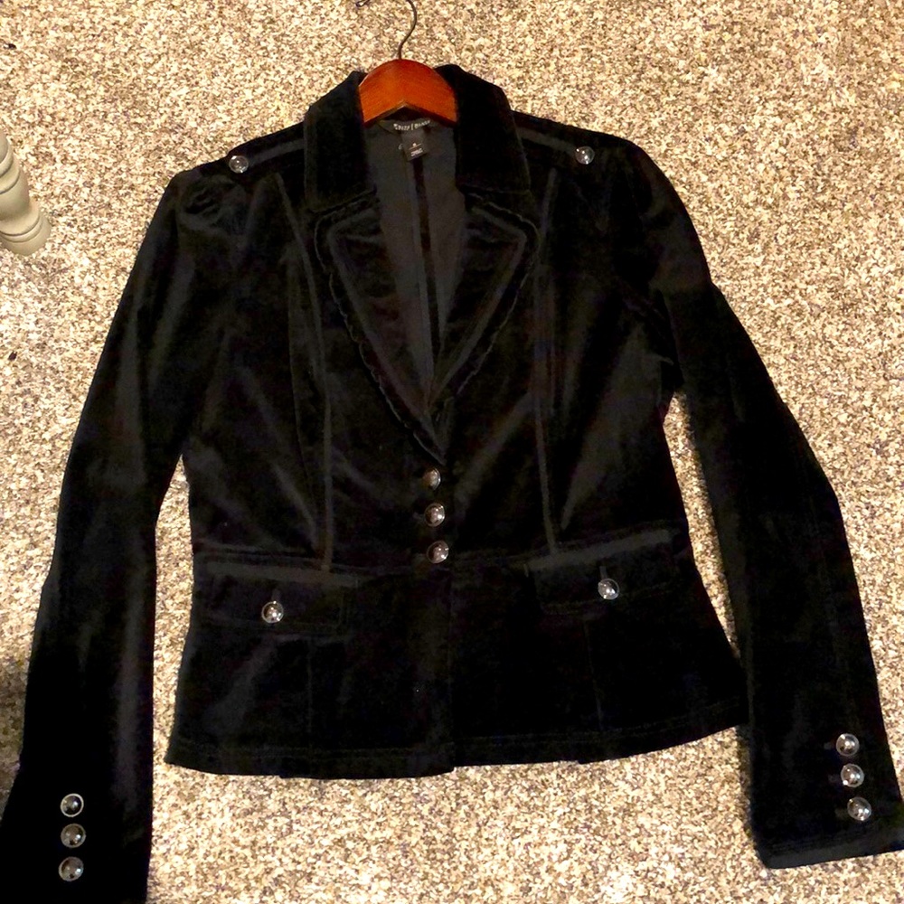 White House Black Market military style black velour jacket. Size 6.
